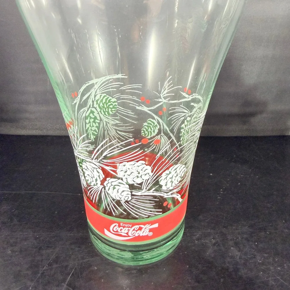 Vintage Coca-Cola Christmas Glasses Set of 4 Georgia Green Pinecone Holiday Logo